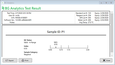 BGA Test Results Screen